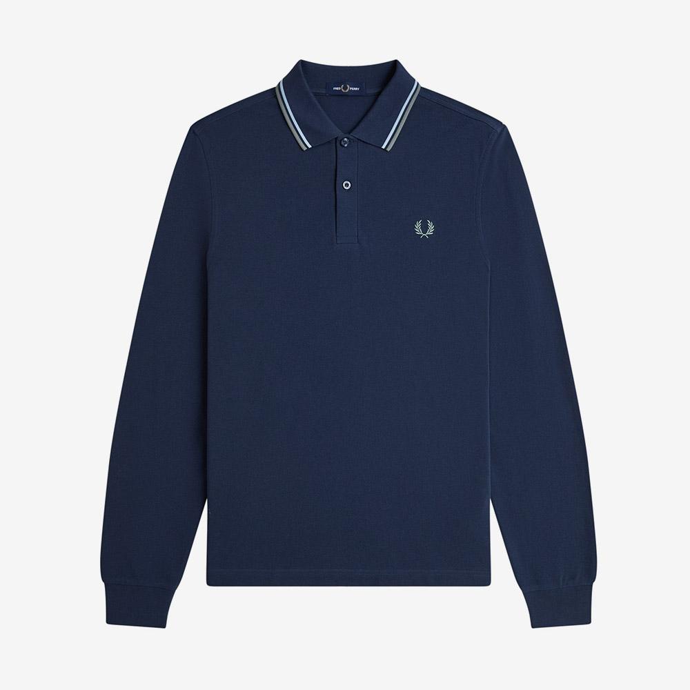 Fred Perry [M3636] Рубашка Fred Perry с длинным рукавом и двойной полоской - Темный Военно-воздушный/Светлый Лед/Лавровый Afpm2533636-Z47