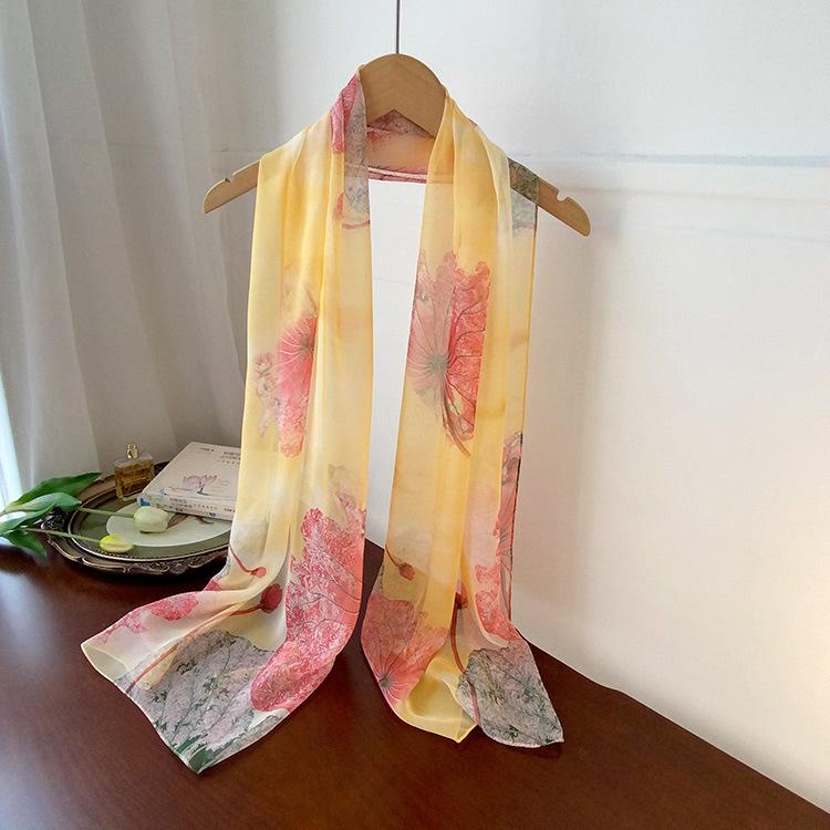 Spring Style Cicada Wings Long Silk Scarf for Women Spring and Autumn Thin Style Fashionable and Versatile Georgette Multi-color Printed Long Scarf