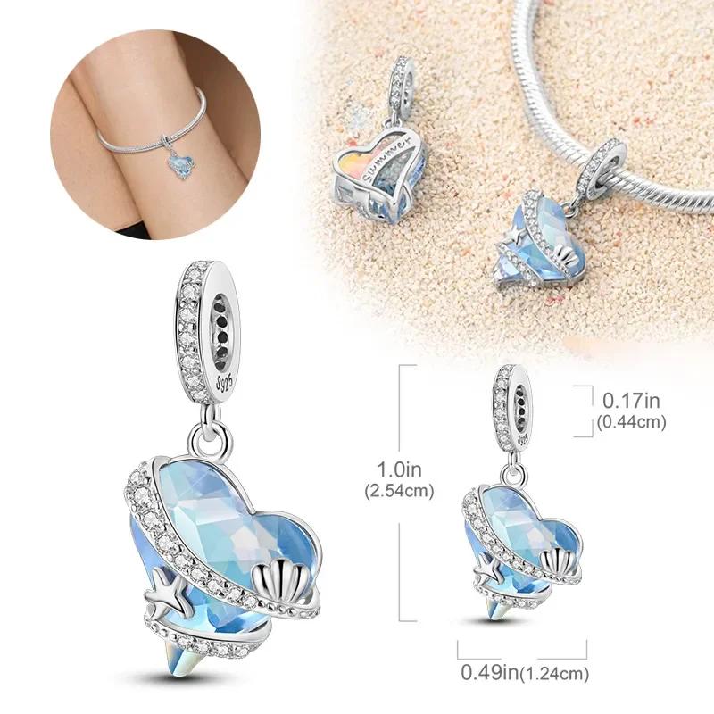 Silver 925 Pink Blue Zircon Sea Turtle Octopus Charm Beads For Bracelet for Women 925 Pendant Bead DIY Jewelry