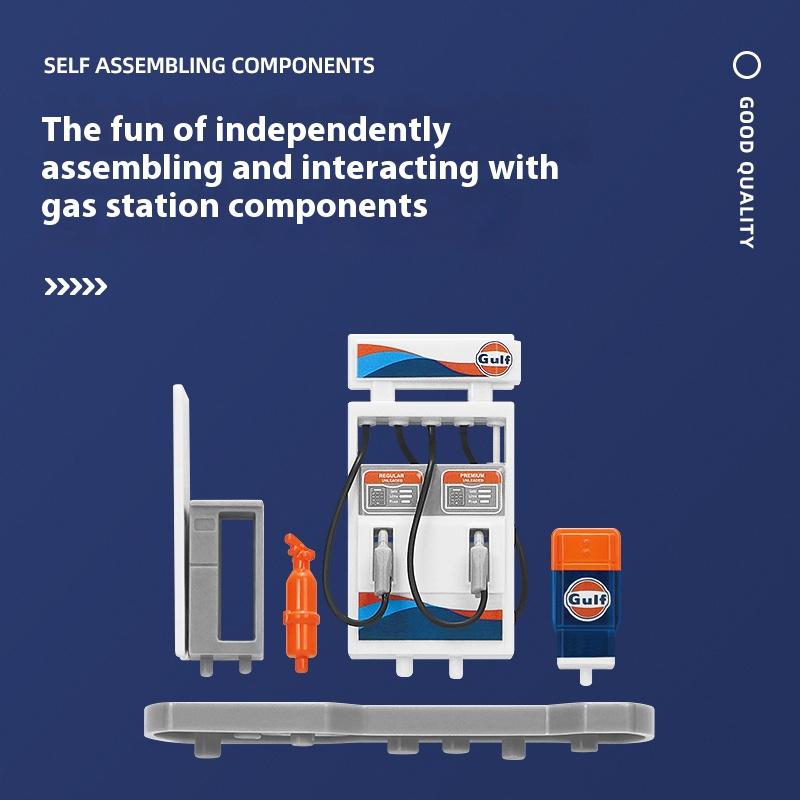 1/43 1/64 Bay Gas Station Assembly Model Children's Toy Scene Alloy Car Set, Suitable for Boys Over 3 Years Old