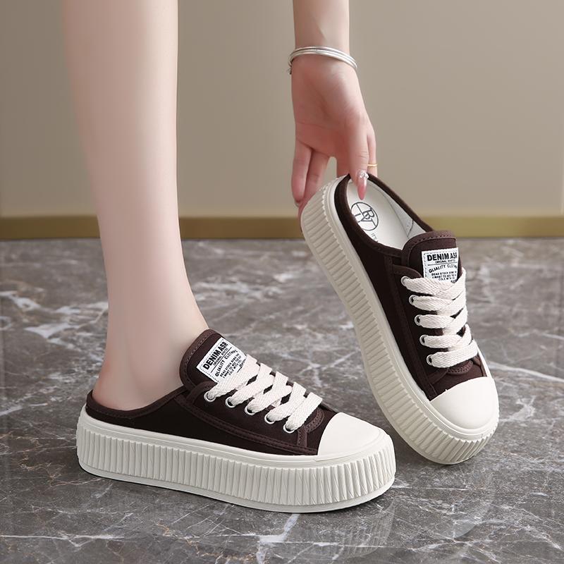 CRLAYDK Fashion Mule for Women Canvas Backless Slip On Casual Ladies Loafers Walking Slides Height Increase Skateboard Shoes