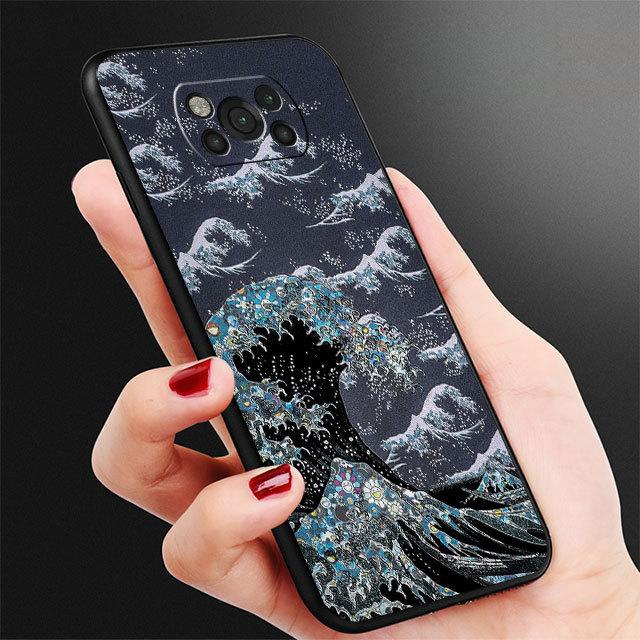 Японский волнистый художественный чехол для Samsung Galaxy M30s M33 M12 M51 M32 5g M31 M13 M52 M22 M23 M23 M01 M53 M31s M11, черный чехол-бампер