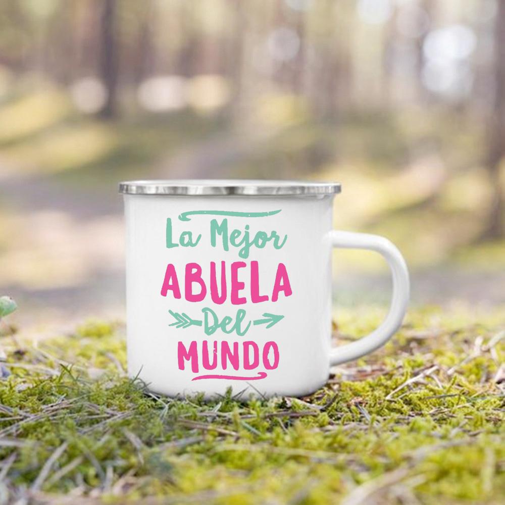 Spanish Printing Mugs Creative Coffee Tea Cups Drinks Water Milk Cup Enamel Mug Handle Drinkware Gifts for Grandpa&Grandma