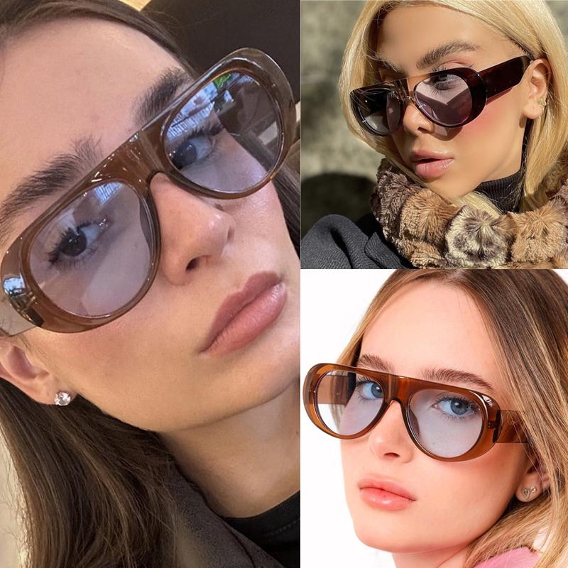 4pcs New Fashion Women Large Frame Retro Sunglasses Sets UV400 Oval Female Advanced Minimalist Style Glasses