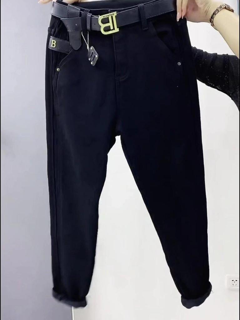 Женские джинсы-каррот с высокой талией, осень/зима 2023 г. — свободный крой, утягивающий, фасон шаровары большого размера.