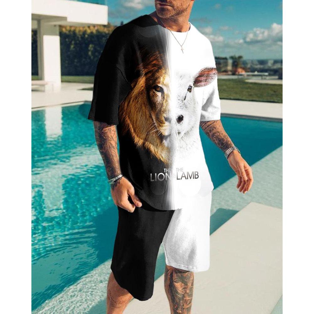 2023 Новый мужской комплект одежды, летний наряд, футболка с 3D-принтом, шорты, 2 предмета, свободный спортивный костюм, повседневный спортивный костюм Love Eagle