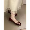 Temperament Metal Square Buckle Single Shoes Patent Leather Square Head Shallow Mouth Temperament Internal Height Increase  Small Leather Shoes