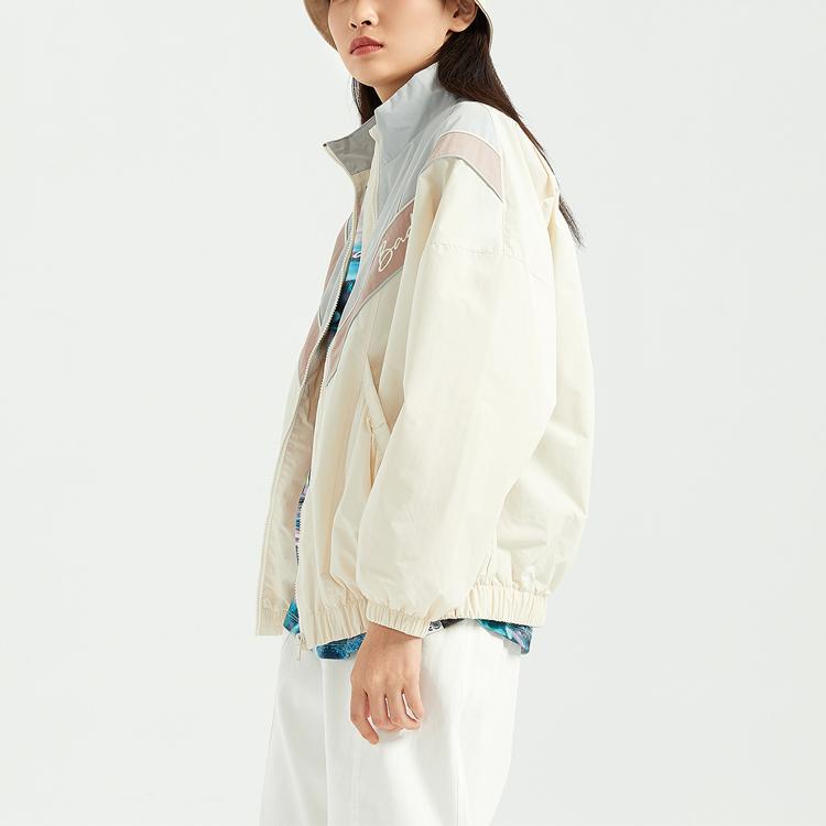 Li-Ning Свободная куртка с воротником-стойкой в цвете Color Block, женская куртка, цвет яичной скорлупы-серый AFDR034-3