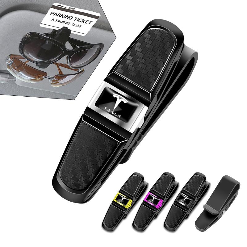 UBFMQ1 Car Interior Sun Visor Glasses Clip Ticket Card Storage Clamp For Tesla Model 3 Y S X Cybertruck Coil Bonina Juguete Roadster