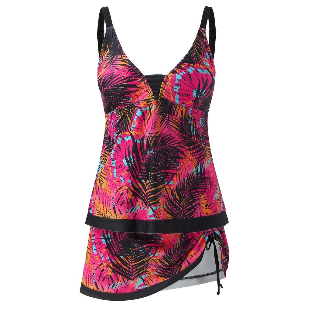 Женский купальник с принтом и разделенным плоским углом, большой купальник, купальный костюм