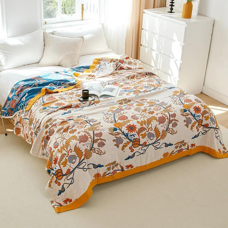 European Leisure Blanket for Beds Luxury Home Textile 100% Cotton Gauze Air-conditioning Blanket Bed Cover Soft Sheet Cool Quilt