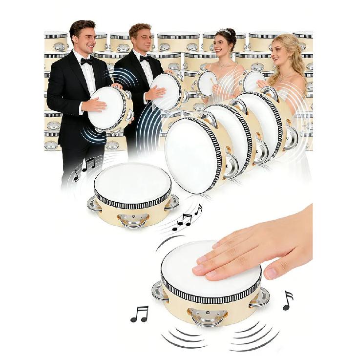 4/7/10inch Tambourine Drum Wooden Hand Held Drum Metal Jingles Percussion Musical Instrument Noise Makers Party Supplies