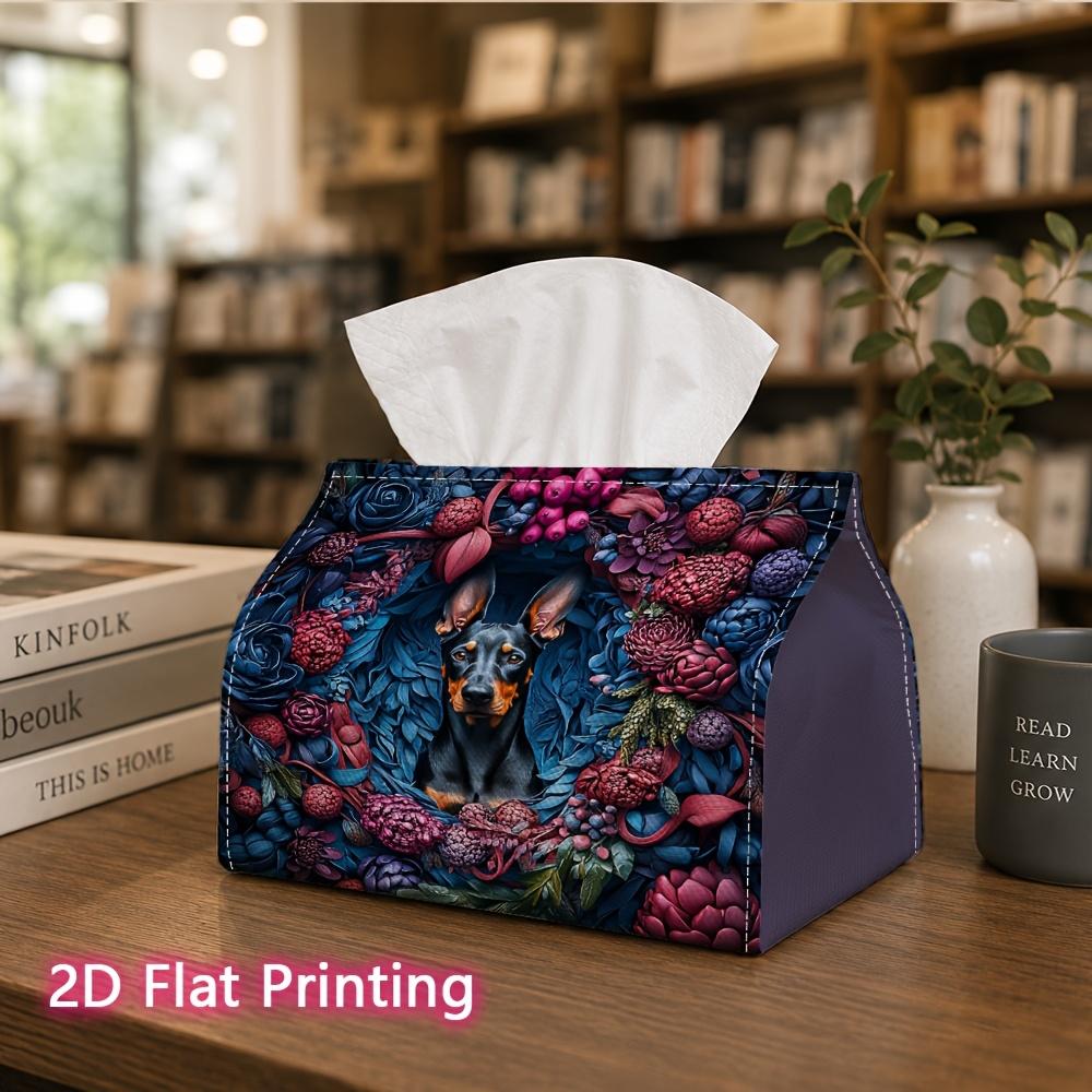 1pc, 2D Flat Printing, Tissue Box with Flower Dog Pattern, Suitable for Home, Kitchen, And Car Decoration, Tissue Dispenser, Ideal for Christmas, Hall