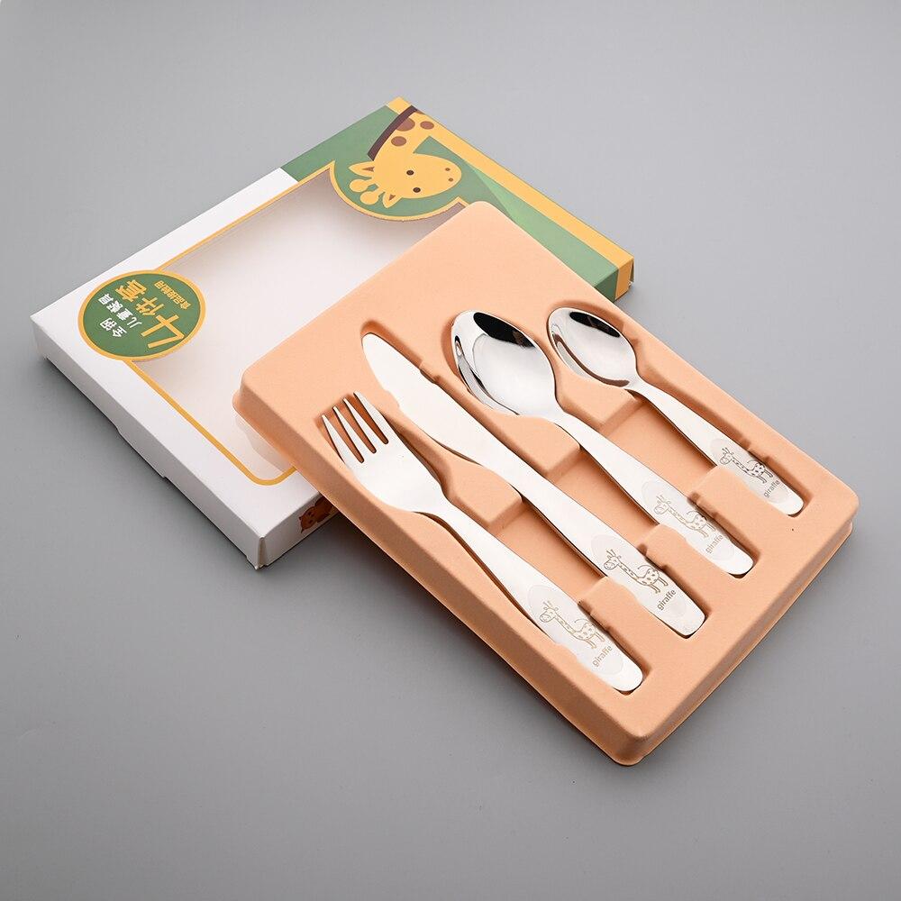 4 шт. столовые приборы, столовые приборы из нержавеющей стали 304, посуда, милый мультяшный милый рисунок жирафа, столовая посуда с резьбой, набор ложек и вилок