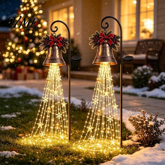 Solar Powered Garden Lights Christmas Light, Outdoor Metal Stake Family Gathering Backyard Ambiance Star Snowflake Waterfall String Lamp, Holiday Yard