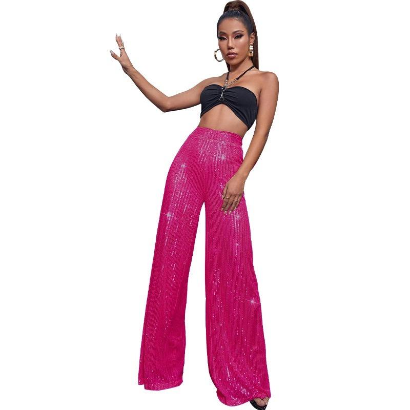 Women's New High Grade Solid Color Pendant Sequin Casual Wide Leg Pants