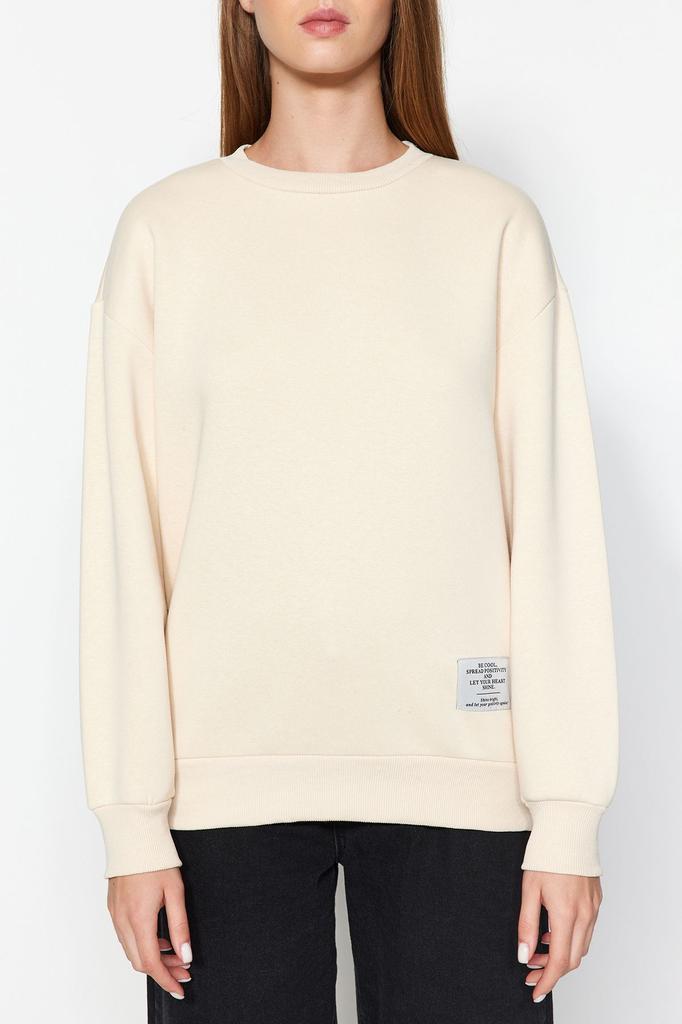 Women's Fashionable Stylish Sweatshirt Light Stone Label Detailed Regular Crew Neck Knitted Sweatshirt