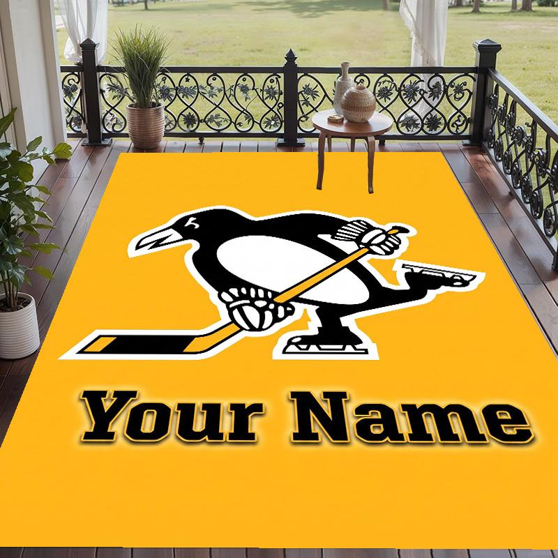 Custom Text Printed Rug Pittsburgh Penguins Non Slip Floor Carpet For Home Room Decor