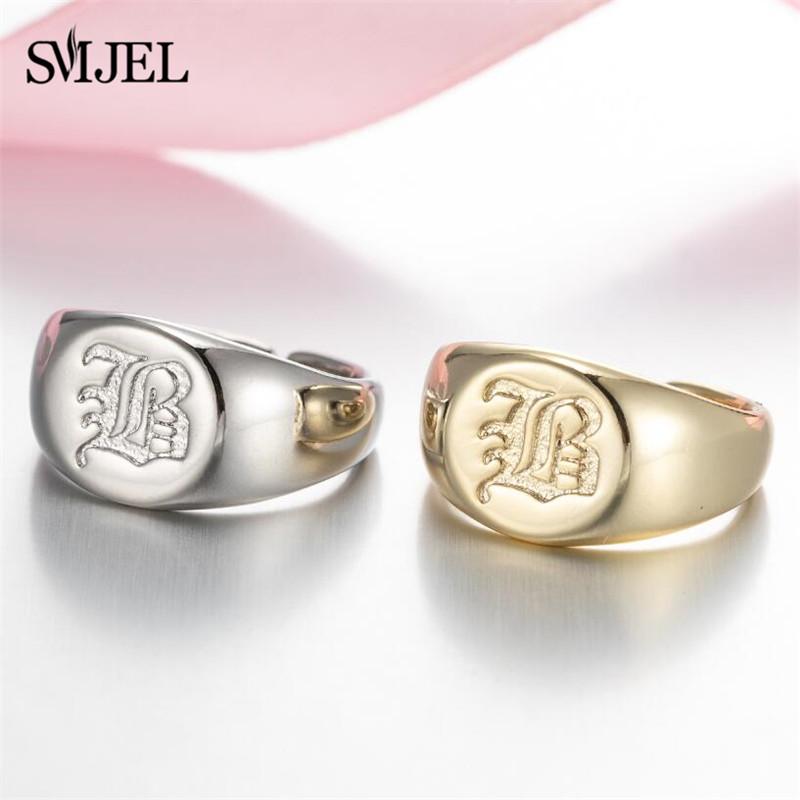 SMJEL Gothic Initial Letter Rings Silver Color Ancient Old English Rings Alphabet Personalize Jewelry Family Christmas Gifts