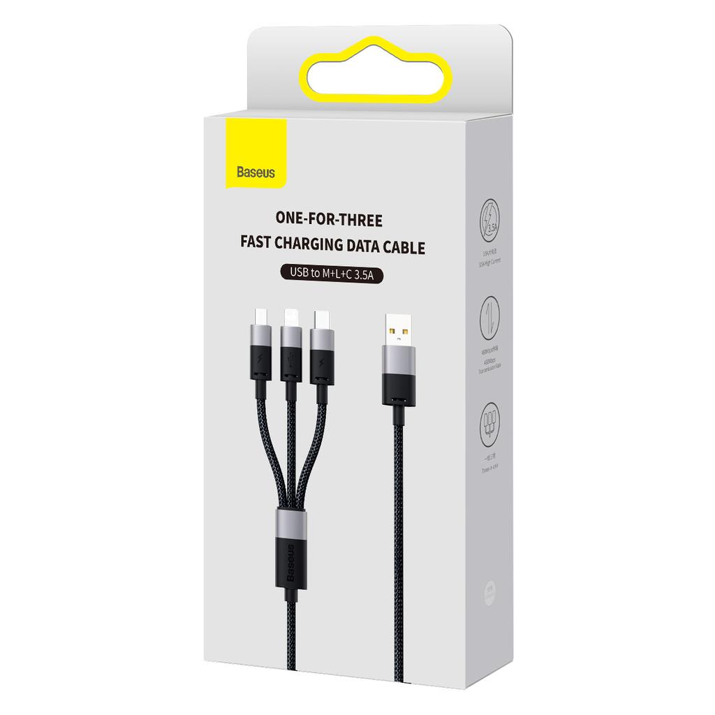 Baseus StarSpeed Tri-Connector USB Cable: Micro USB/Lightning/USB-C, 3.5A, 1.2m, Black