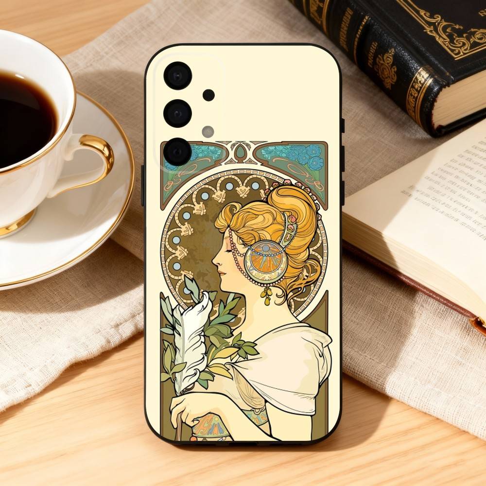 A-Alfons M-Mucha Primavera Phone Case For Samsung Galaxy A73,A72,A71,A70,A53,A52,A51,Soft Silicone Black Cover