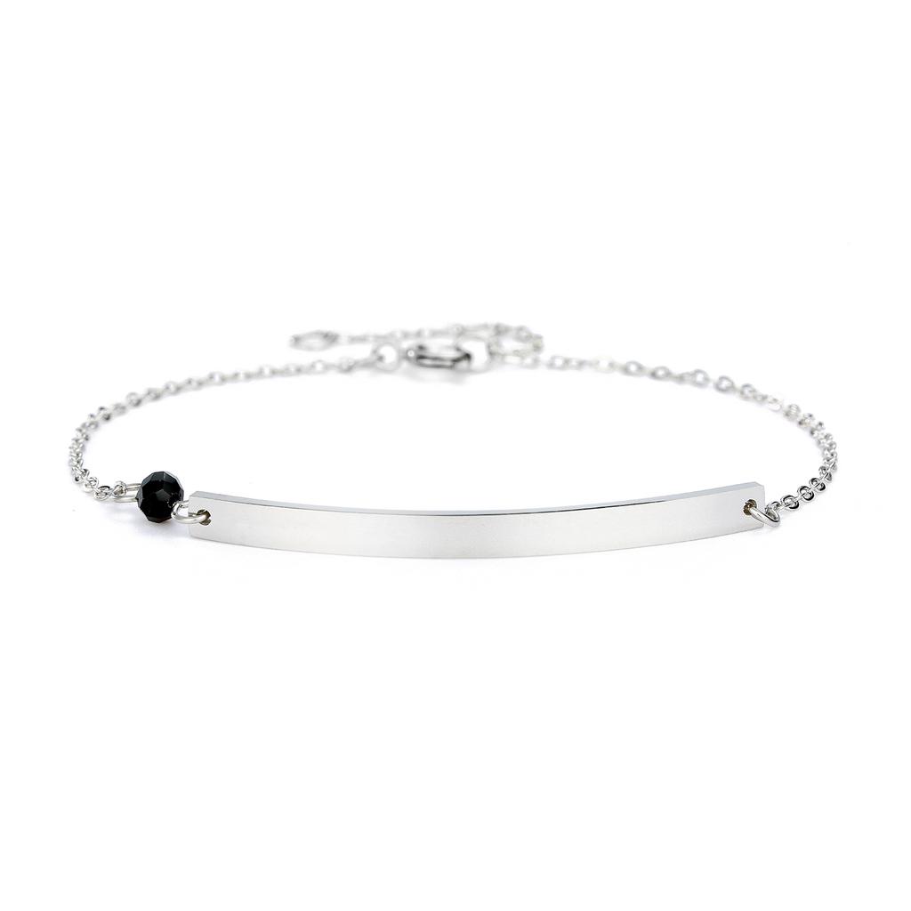 Engraved Bar Stainless Steel Bead Bracelet Women Custom Trendy Gold Nameplate Minimalist Jewelry  Adjustable Bracelet