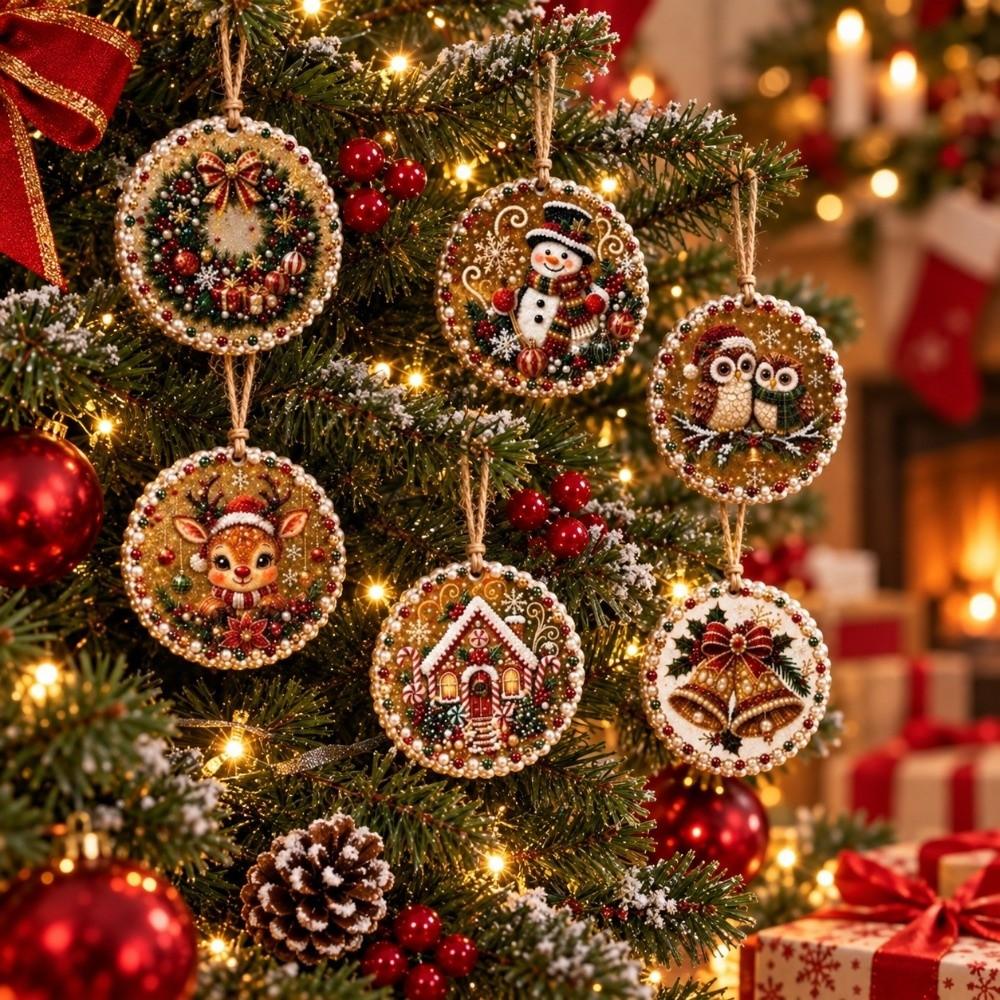 6 PCS Diamond Art Kits Handmade DIY Crafts Kits New Xmas Tree Pendants Home Decor