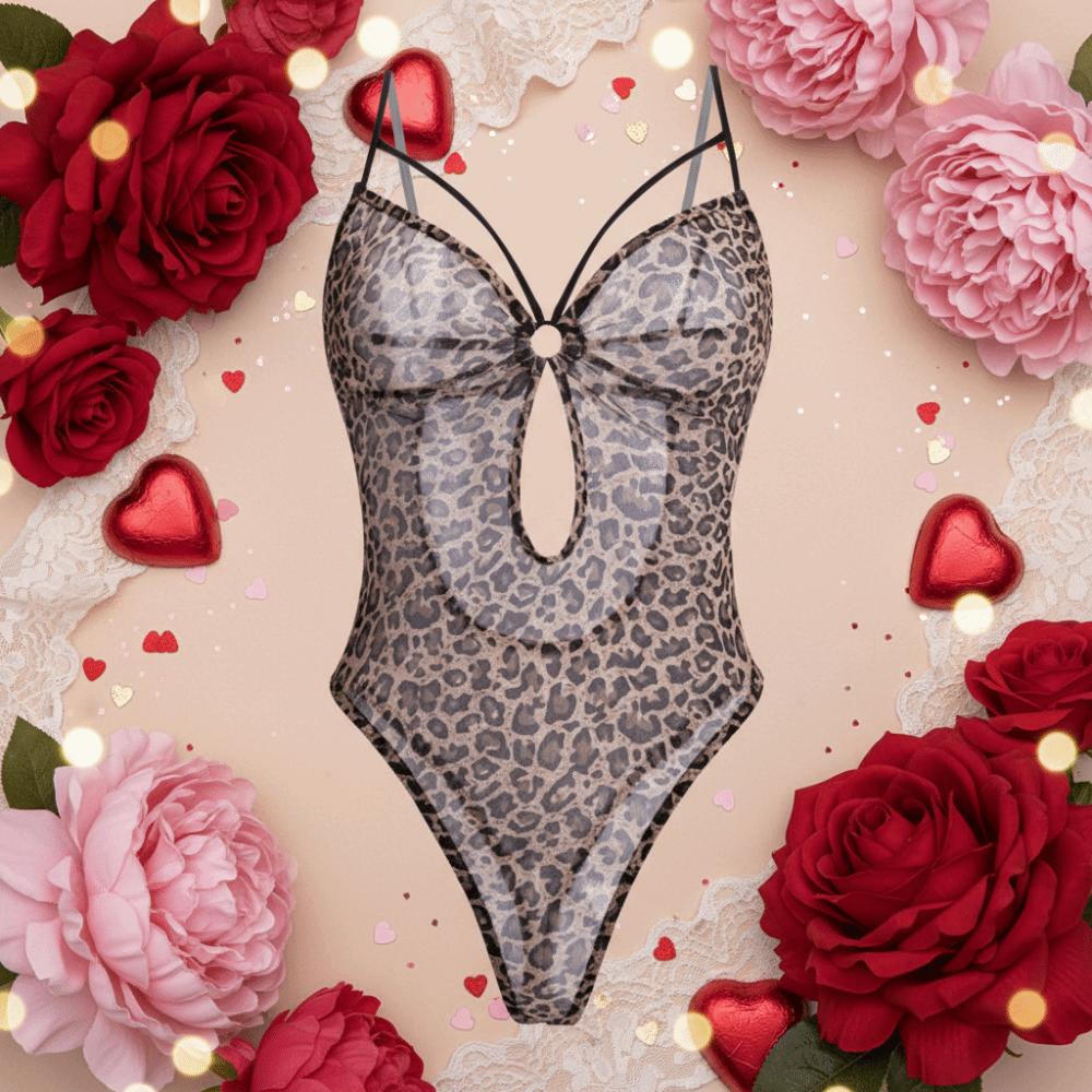 Nightwear Lingerie Leopard Print Bodysuit Deep V Women Underwear Leopard Print Jumpsuits Women