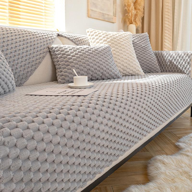 Клетчатое пушистое полотенце для дивана, мягкий плюшевый чехол для дивана в форме буквы L, нескользящий пылезащитный чехол для дивана, полотенце для гостиной