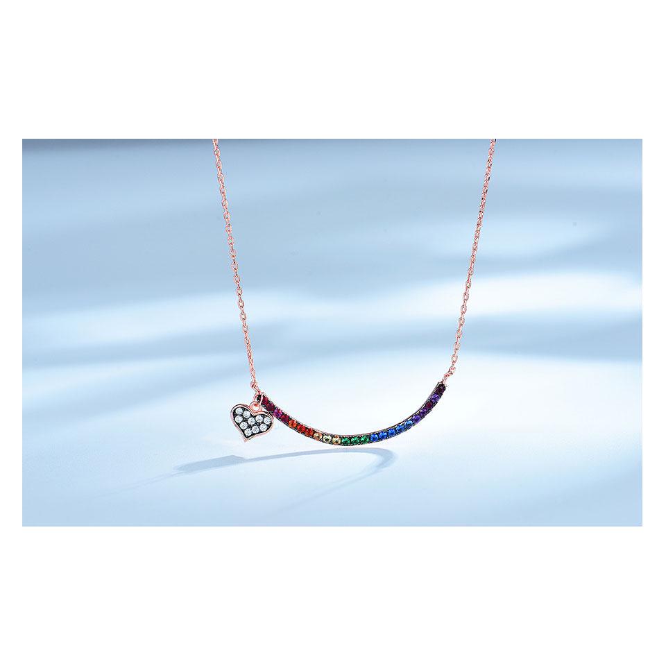 Umcho Красочное Радужное Сердце 925 Цепочка Ожерелье Подарочные Ювелирные Изделия