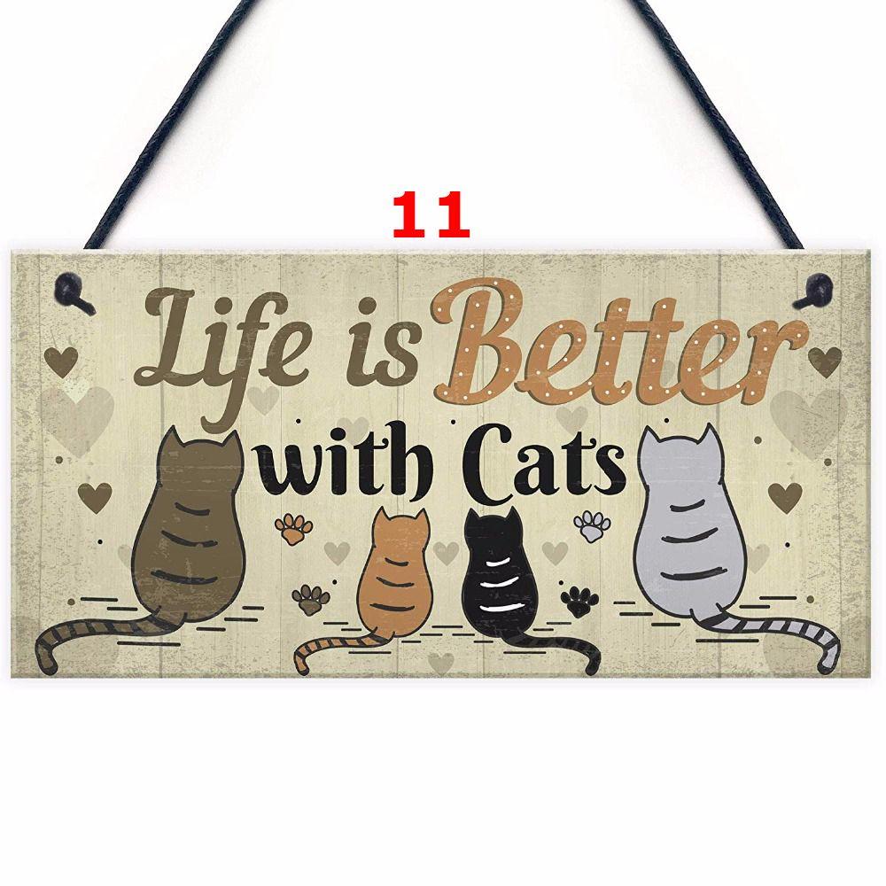 Garden Kitchen Wall Decor Funny Home Decoration Wood Cat Coop Toys Plaque Cat Sign