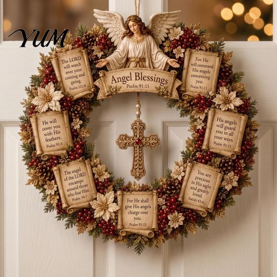 Religious Living Room Accents Christian Bible Verse Christmas Wreath, Pine Cones Decor, Wall Decor Scripture Wreath for Front Door Pastoral