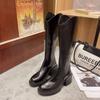 Fashion British Platform Leather Knee-high Boots for Women Fashion Increase Soft-soled Women's Shoes Designer Casual Knight Boots Female