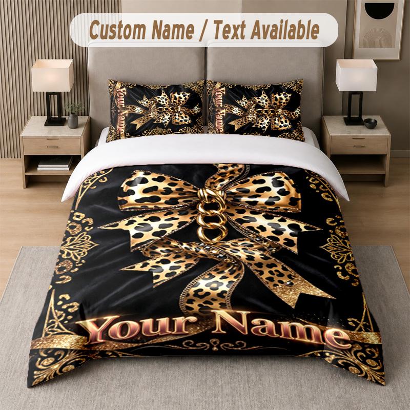 Lion Tiger Leopard Theme Custom Text Or Name 3Pcs Bedding Set 1 Flat Sheet & 2 Pillowcases Personalized Home Bedding