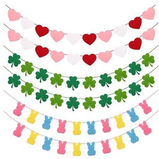 6 шт. Праздничные баннеры из фетра с сердечками ко Дню святого Валентина, баннеры с пасхальным кроликом. Баннеры с клевером ко Дню Святого Патрика, весенние декоративные баннеры для камина на стене дома