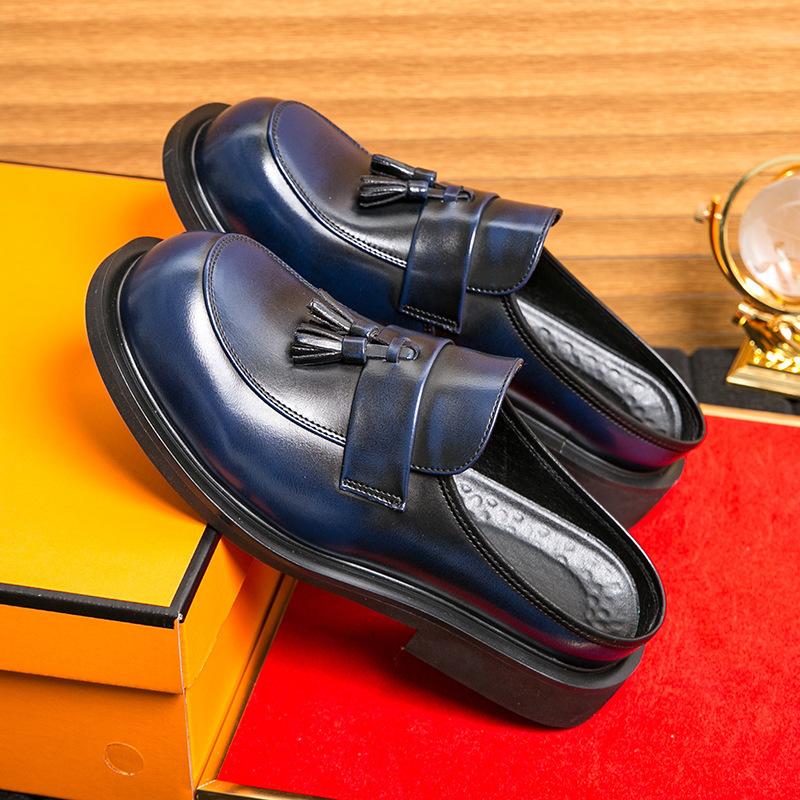 Large Size Men's Shoes Summer Casual Leather Shoes Fashion Men's Half Drag Leather Shoes Trend Foot Bag Head Leather Drag