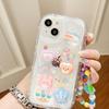 Cute Three-dimensional Bear and Rabbit Suitable for Apple 16 Transparent Mobile Phone Case IP14PRO Soft Shell Bell Pendant Bracelet