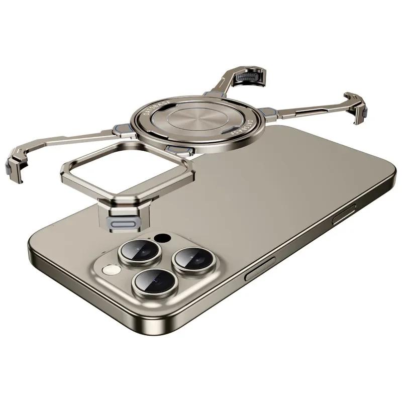 Металлический механический чехол Oatsbasf для iPhone 15 16 Pro Max Magsafe Безрамочный чехол для телефона С магнитной подставкой для беспроводной зарядки