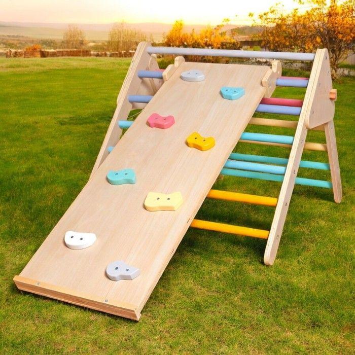 Triangle de Pikler - GINGER HOME 2 en 1 - Toboggan & mur d'escalade - Pliable - Bois massif