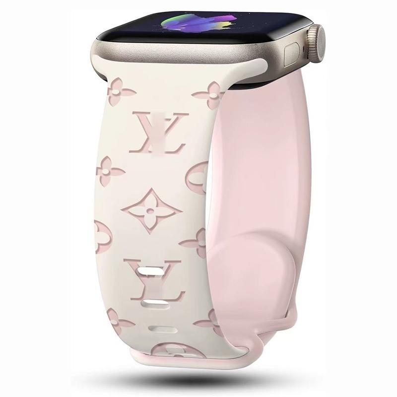 Floral Engraved Strap For Apple Watch Band 46mm 49mm 45mm 44mm 42mm 41mm 40mm 38mm Silicone Sport Bracelet iWatch Series 10 SE 9 8 7 6 Ultra 2