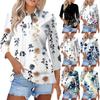 Women's Fashion Casual Lapel Short 3/4 Sleeve Printed Shirt Women's Button Up Tops