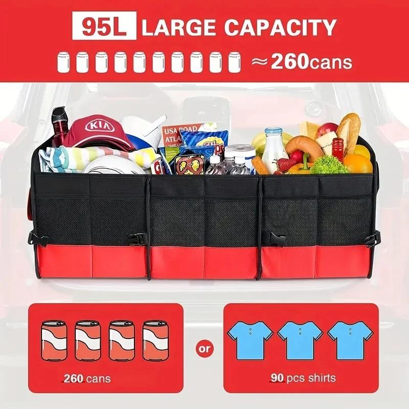 Универсальный большой органайзер для багажника автомобиля, складная многосекционная сумка для хранения в багажнике с 2 выдвижными ремнями