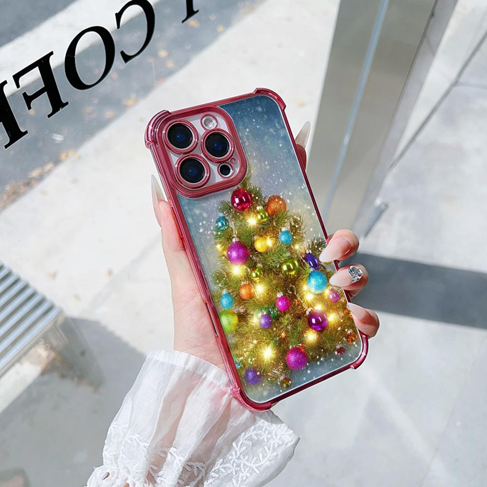 Чехлы для телефонов Ae114 Merry Christmas Christmas tree art из гальванизированного ТПУ для Samsung A54 A12 A14 S22 S23 S24 Ultra A55 A15 с четырьмя защитными углами