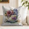 Painting Cup of Flowers Cushion Cover Summer Linen Pillow Case Organic Fabric Cushion Cover DoubleSided Print Sofa Home Decor