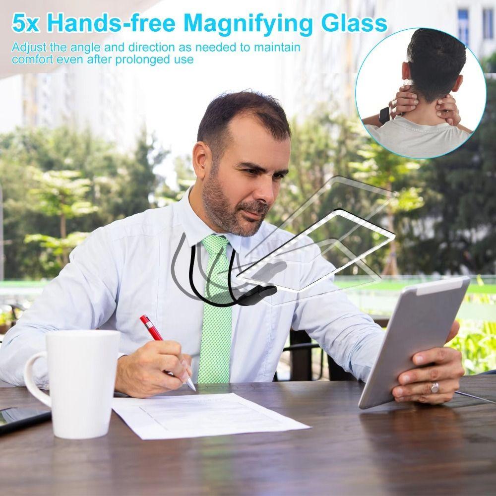 with 50LED Lights Full Page Magnifier Large Mirror Neck Wear Magnifier Magnifying Lamp Reading