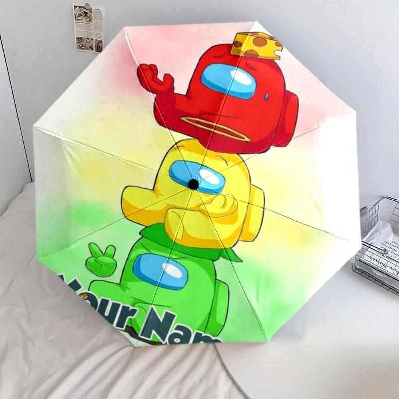 1 PC Automatic Folding Umbrella - Among Us Custom Name Pattern, Portable & Foldable Design with 8 Ribs, Christmas Birthday Gifts