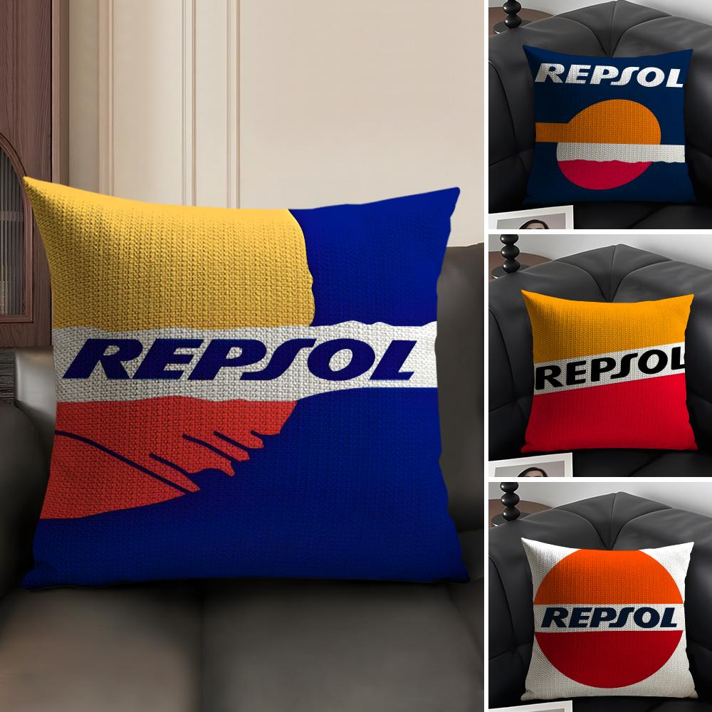 RRepsol Logo Cushion Cover Natural Linen Organic Fabric DoubleSided Printing Sofa Home Decor Gift Pillow Case