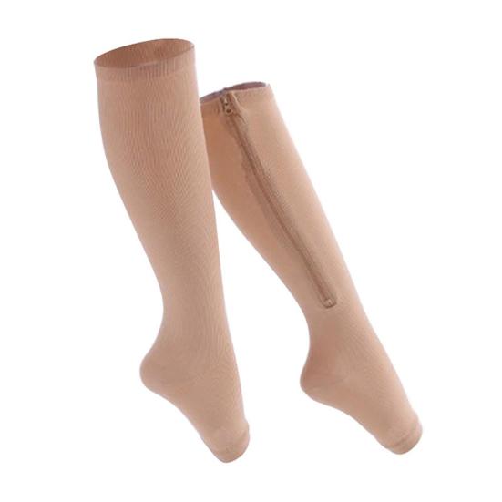 Men Women Knee High Zipper Open Toe Socks Leg Compression Support Stockings