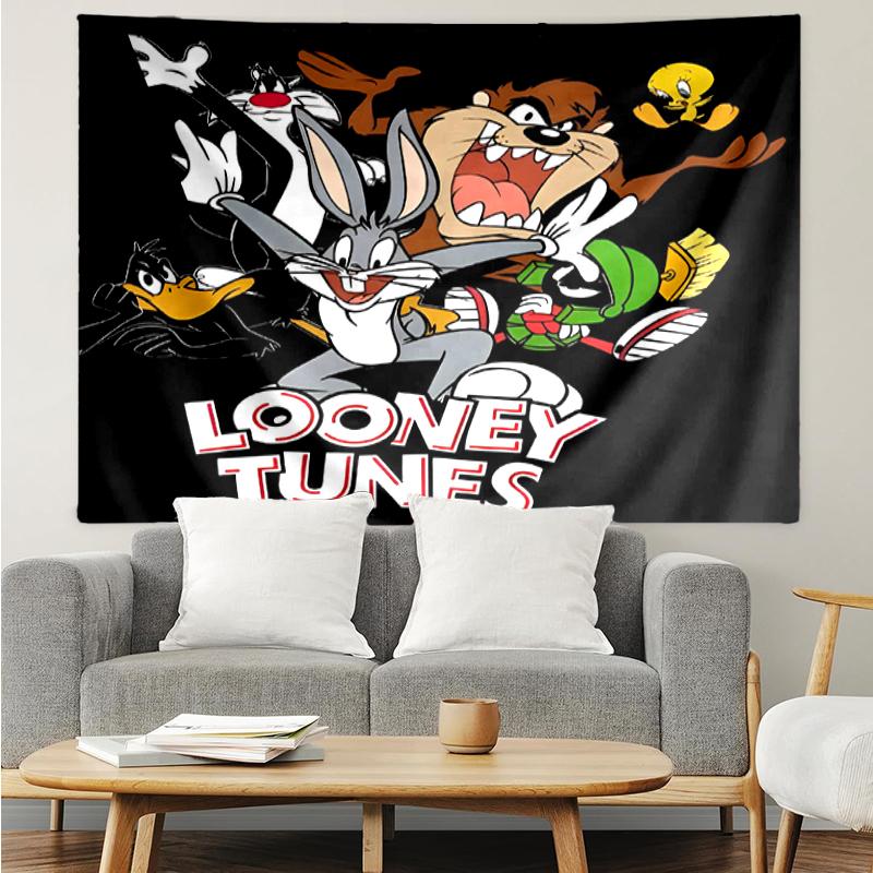 Looney Tunes Print Tapestry, Backdrop, Easy Setup, Ideal for Bedroom, Office & Living Room, with Aesthetic Wall Hanging Decor.
