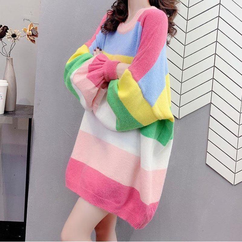 Женский свитер Aged Rainbow Loose Slouchy Весенний и осенний трикотаж